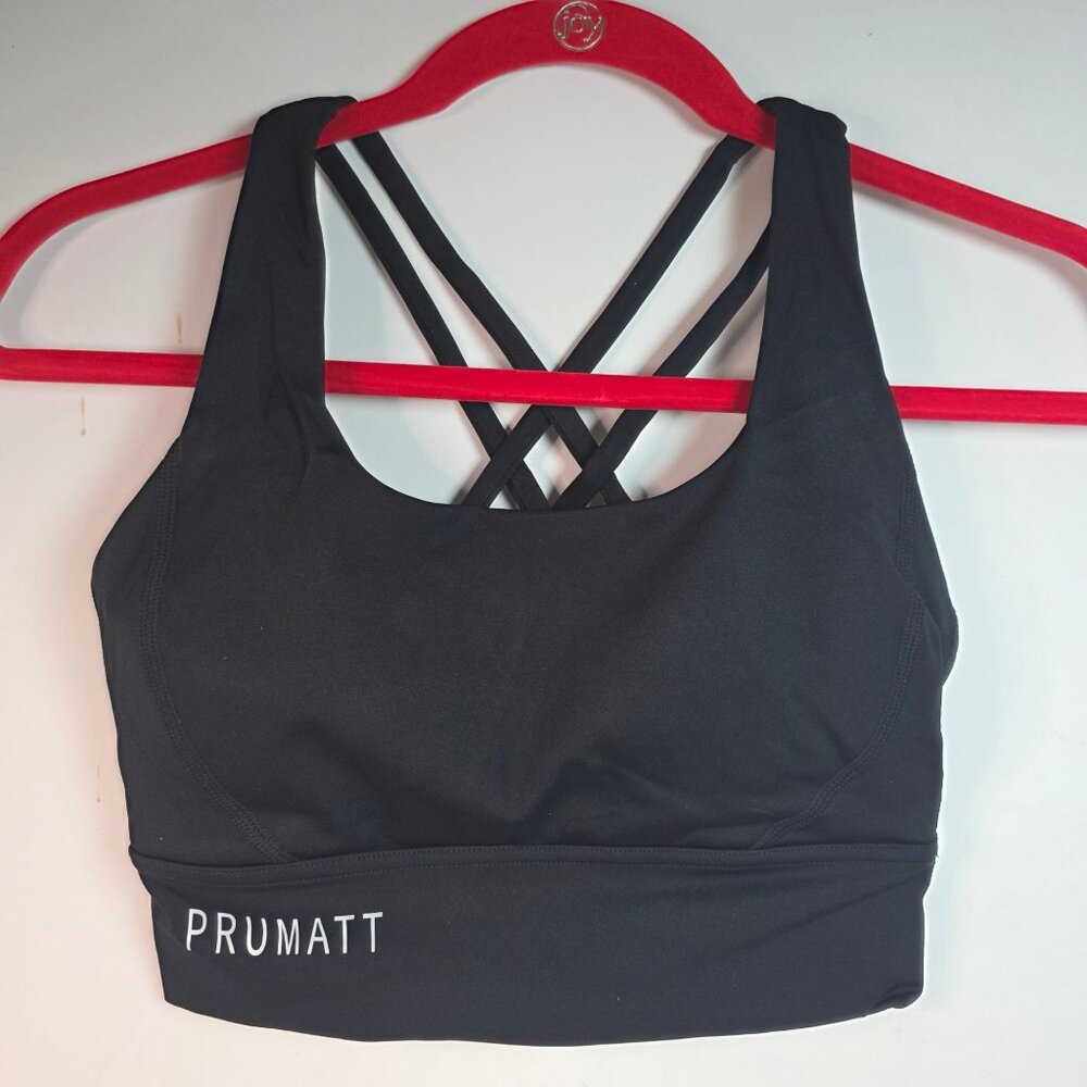 Prumatt Womens Black Strappy Sports Bra S High-Impact Workout 75% Nylon 25% Span